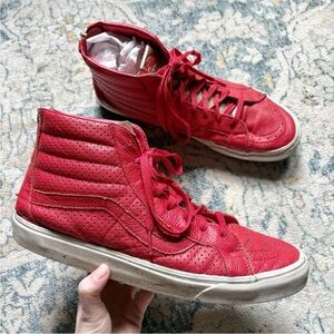 Vans Sk8 Hi Red & Gold Tongue Leather Shoes